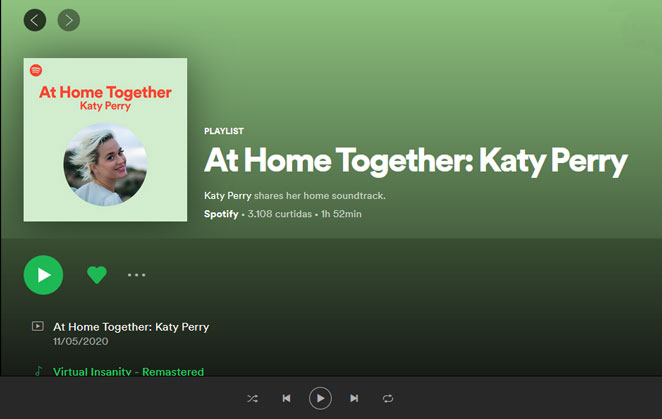 Katy Perry monta a sua playlist At Home Together 