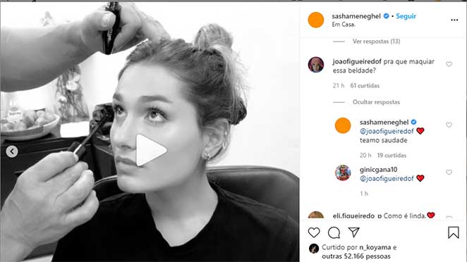 João Figueiredo, namorado de Sasha, deixa comentário fofo em post da amada no Instagram