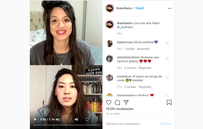 Thais Ribeiro e Ana Hikari durante a live no Instagram
