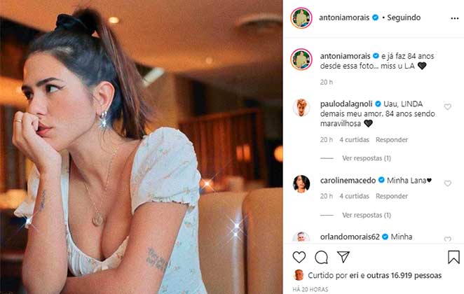 Anotnia Morais e Paulo Dalagnoli trocam declarações de amor no Instagram