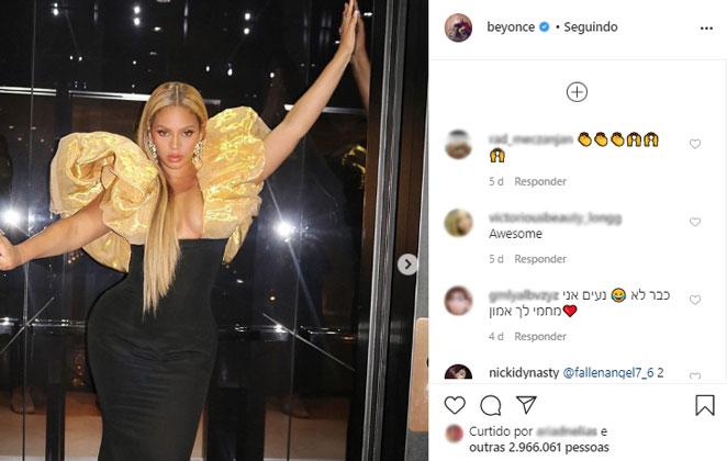 Beyoncé usa vestido preto e dourado para o Globo de Ouro 2020