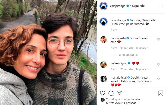 Camila Pitanga homenageou a namorada, Beatriz Coelho, no Instagram no Dia dos Namorados