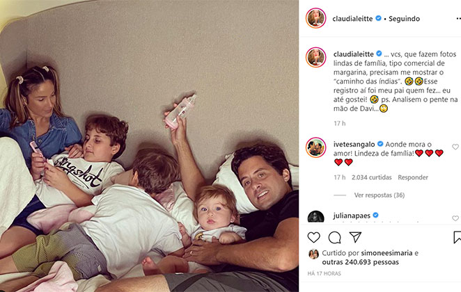 Claudia Leitte em momento descontraído com o marido e os filhos