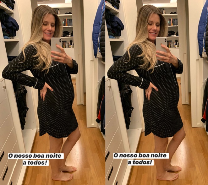 Daiana Garbin, esposa de Tiago Leifert, mostra a barriguinha da gravidez