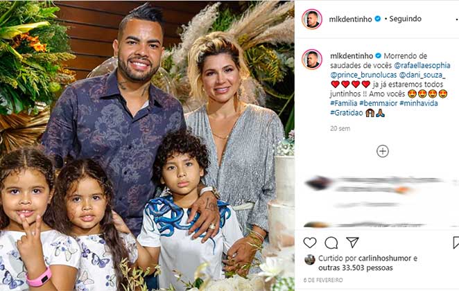 Dentinho compartilhou foto ao lado da família no Instagram