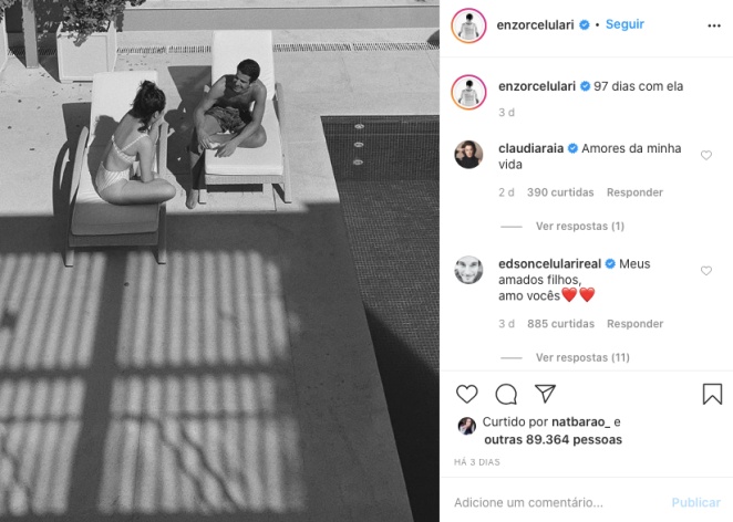 Enzo Celulari posou com a irmã, Sophia Raia, na piscina e fãs confundiram com Bruna Marquezine