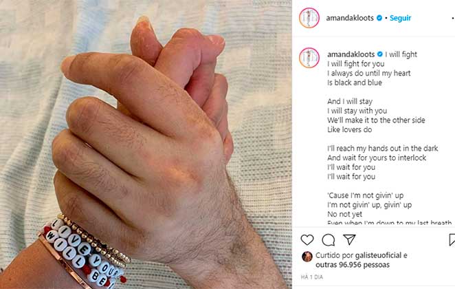 Mulher de Nick Cordero visita UTI e postou no Instagram foto das mãos deles
