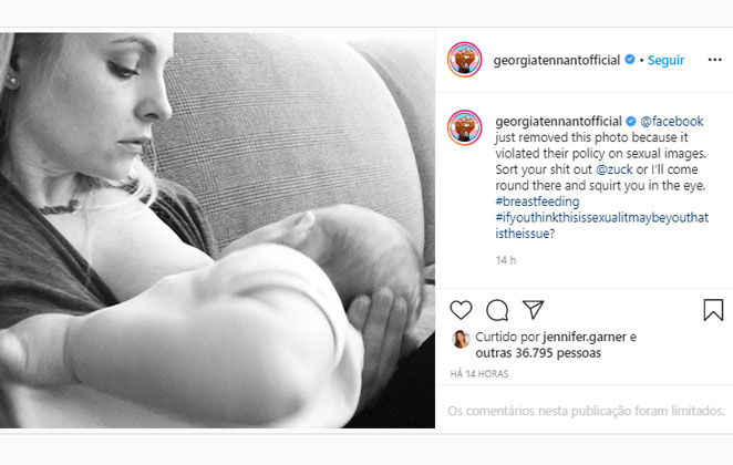Georgia Tennant aparece amamentando a filha, Birdie, de oito meses