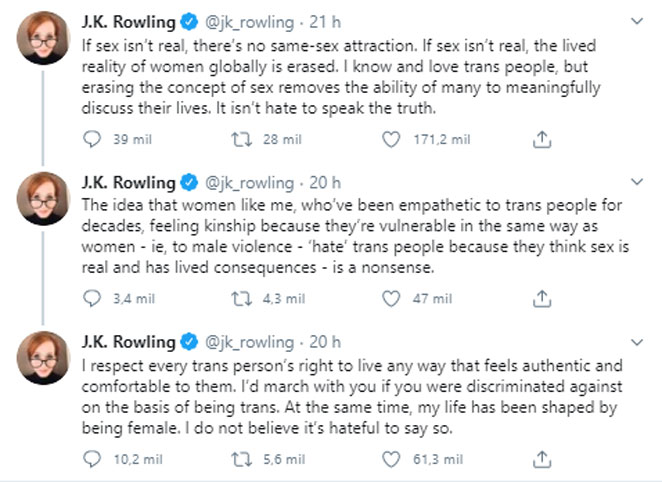 Por sua vez, J.K. Rowling se defendeu das críticas