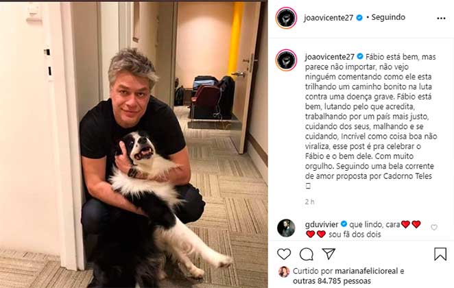 João Vicente de Castro homenageia Fábio Assunção em seu perfil no Instagram