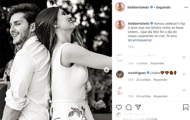Klebber Toledo faz post para comemorar bodas com Camila Queiroz