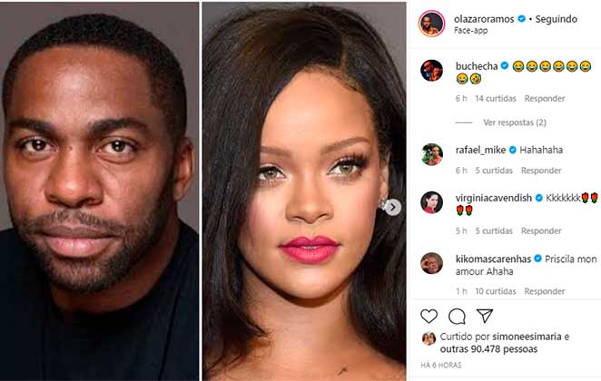 Lázaro Ramos usa filtro do Faceapp e se compara com Rihanna no Instagram