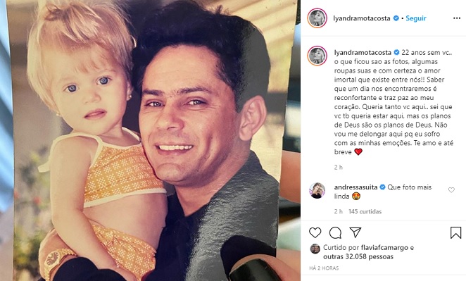 Lyandra, filha do cantor Leandro, relembra foto ao lado do pai