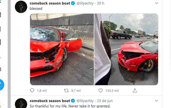 Lil Yachty sofre acidente e mostra estado em que ficou sua Ferrari