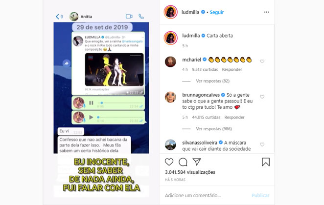 A carta abertas da cantora aconteceu por um vídeo no Instagram