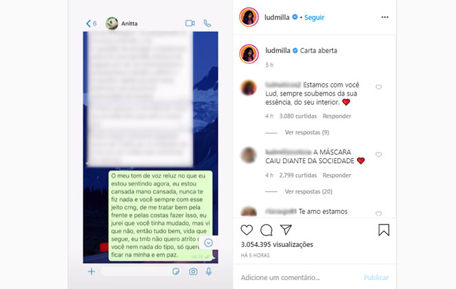 Ludmilla afirmou que não quer mais conversa com Anitta