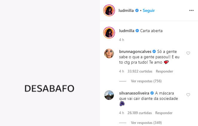 Ludmilla decidi dar o seu veredicto na briga com Anitta