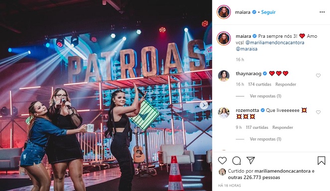 Maiara se declara para Maraisa e Marília Mendonça nas redes sociais