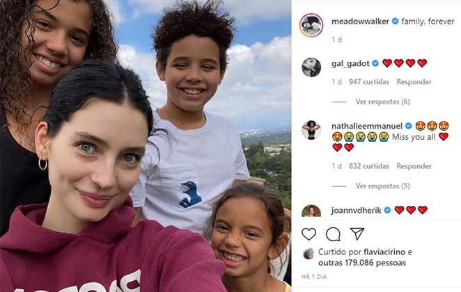 Meadow, filha do Paul Walker, posou com os filhos de Vin Diesel nas redes sociais