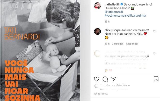 Post de Nathalia Dill sobre livro que está lendo falando sobre a maternidade