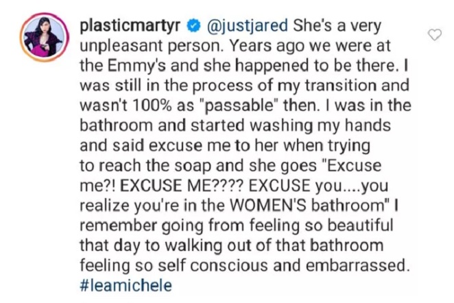 Plastic Martyr acusa Lea Michele de transfobia