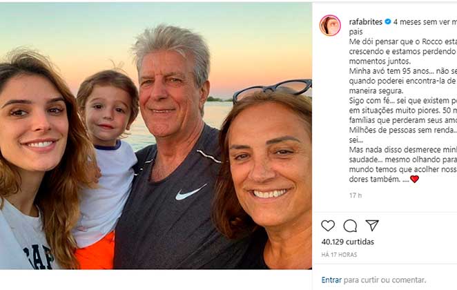 Rafa Brites fez uma publicação no Instagram desabafando sobre as saudades que têm do pai