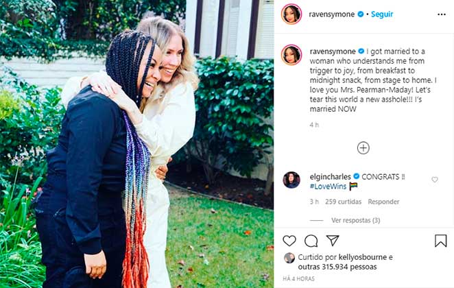 Raven-Symoné compartilhou no Instagram fotos da cerimônia de casamento com Miranda May