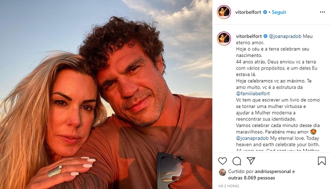Vitor Belfort se declara para Joana Prado nas redes sociais