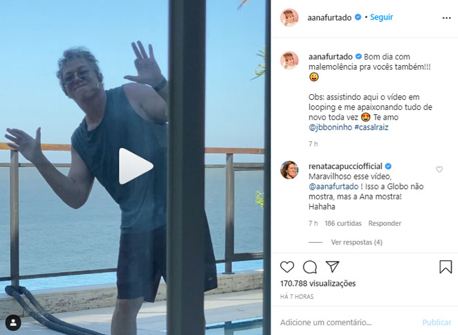 Ana Furtado filma Boninho todo animado durante exercícios em casa