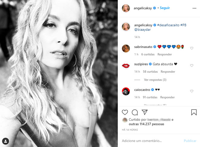 Angélica cumpre desafio do Instagram e surge blíssima em foto