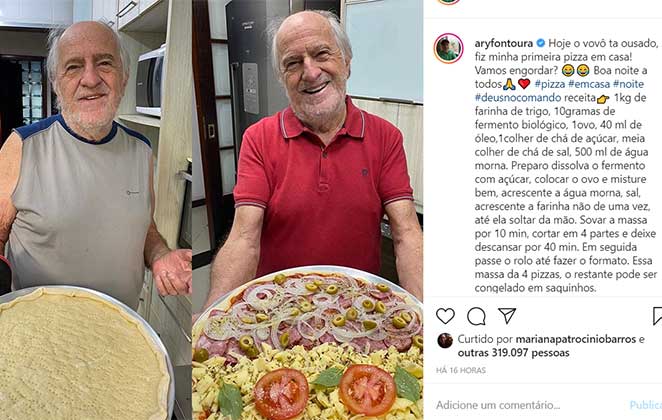 Ary Fontoura mostra a pizza caseira que preparou e deixa seguidores babando