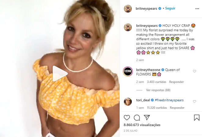 Britney Spears aparece usando amarelo em vídeo e preocupa fãs
