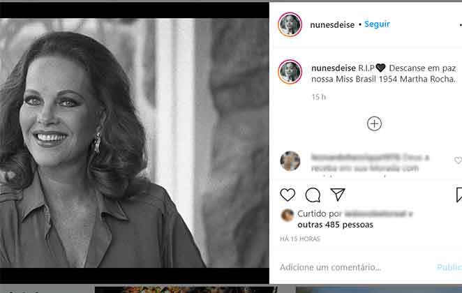 Deise Nunes lamenta a morte de Martha Rocha
