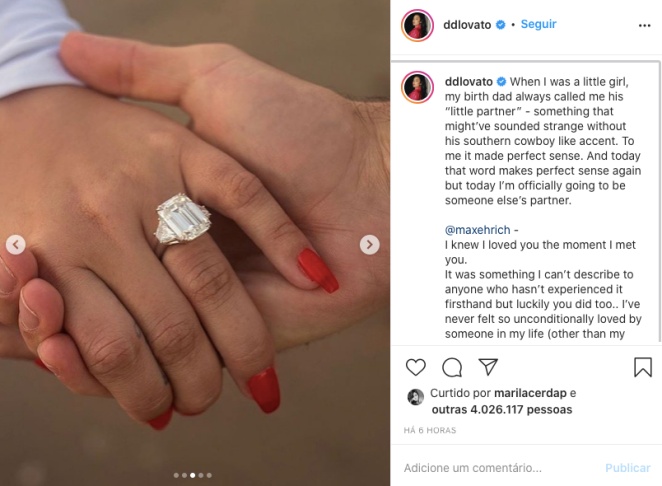 Demi Lovato mostra anel e fotos do pedido de casamento