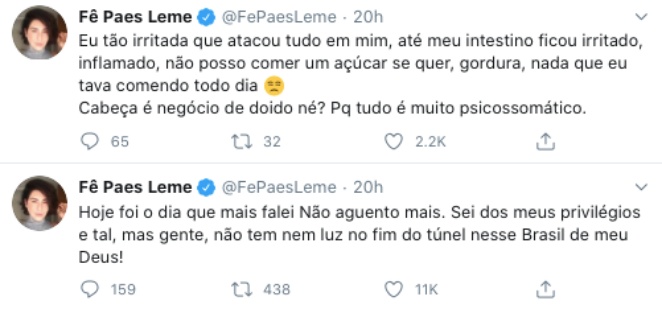 Fernanda Paes Leme desabafa no Twitter