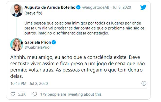 Gabriela Prioli comentou na publicação de indireta de Augusto Botelho