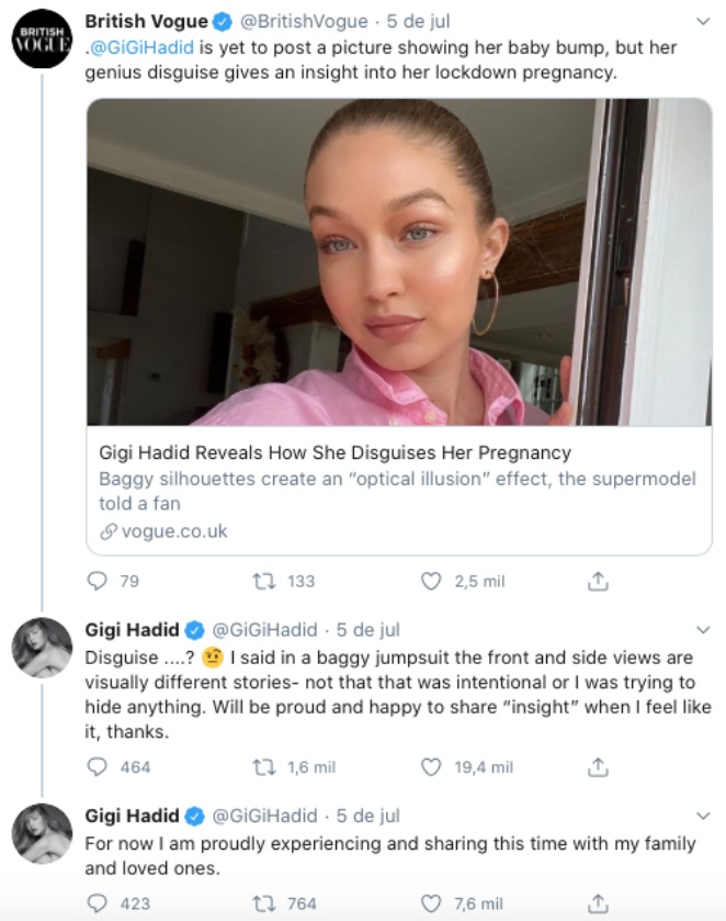 Gigi Hadid rebate matéria da Vogue sobre ela