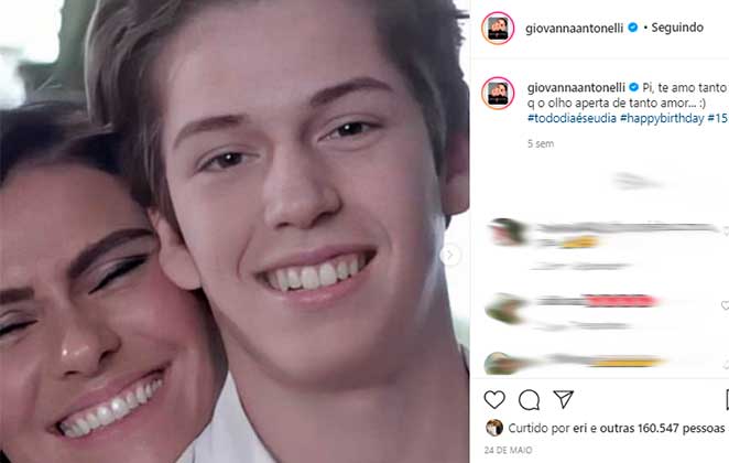Giovanna Antonelli parabenizou o filho Pedro pelo aniversário dele no Instagram
