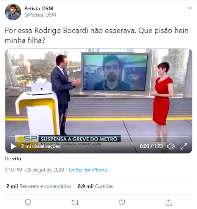 Internuta se manifesta após interação de Rodrigo Bocardi e Altino de Melo Prazeres Junior