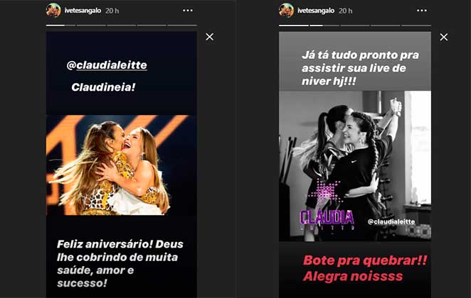 Ivete Sangalo parabeniza Claudia Leitte pelo aniversário dela nos Stories do Instagram