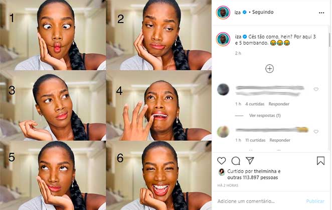 Iza faz brincadeira divertida com seguidores usando selfies de diferentes reações