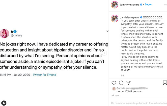 Jamie Lynn defende a irmã Britney Spears 