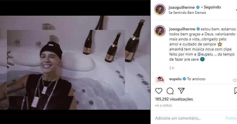 João Guilherme tranquiliza fãs, após acidente