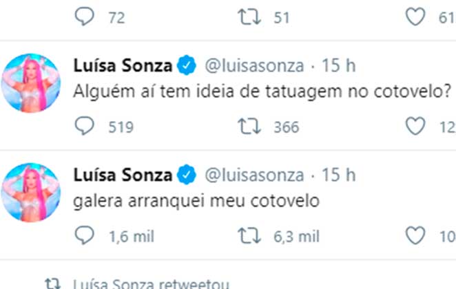 Luísa Sonza brinca sobre seguidores enxergarem o rosto de Bolsonaro em seu cotovelo
