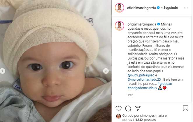 Marcio Garcia comemorou no Instagram a melhora de seu sobrinho após retirar tumor em cirurgia