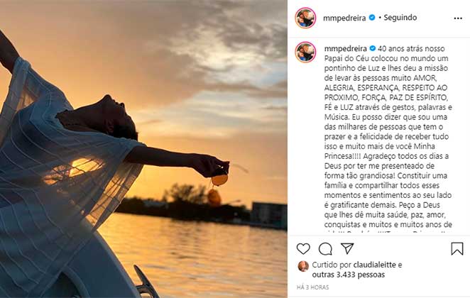 Márcio Pedreira, marido de Claudia Leitte, parabenizou a esposa pelos 40 anos no Instagram