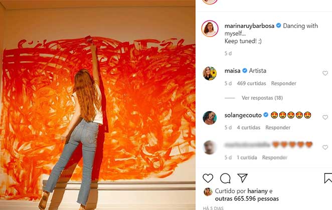 Marina Ruy Barbosa pinta parede de laranja