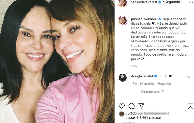Atriz homenageou a mãe no Instagram @paollaoliveirareal