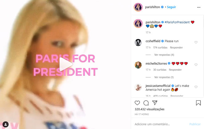 Paris Hilton diz que quer concorrer à presidência dos Estados Unidos
