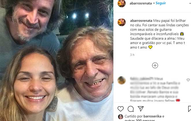 Post de Renata Barros comunicando a morte do pai